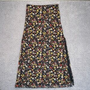 Urban Outfitters Ditsy Floral Mesh Midi Skirt XS Black Lined Slit Boho Y2K
